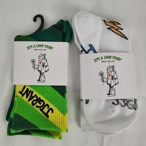 New JJGrant Lot Of 2 Pairs Logo And Sun Socks Multicolor "It's A Love Story